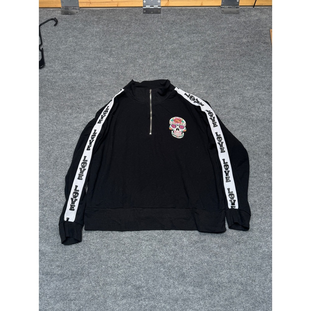 No Boundaries Sugar Skull Quarter Zip Womens XXL Sweatshirt Love Tape Sleeve